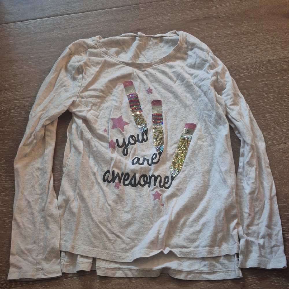 GAP Kids Long Sleeve Tee - Oatmeal with Pink and Gold Glitter